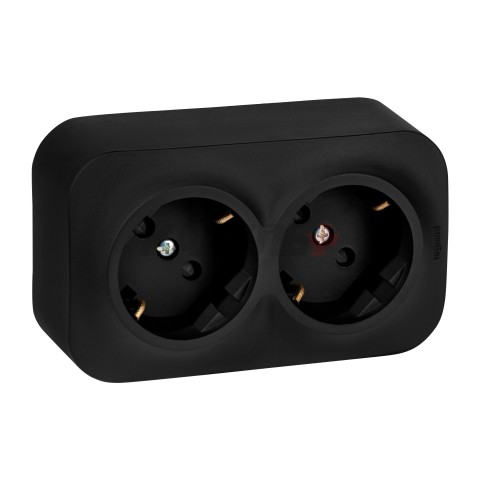 QUTEO Розетка 2-местная для открытой установки с заземлением с защитными шторками с предварительным подключением 16А чёрный матовый