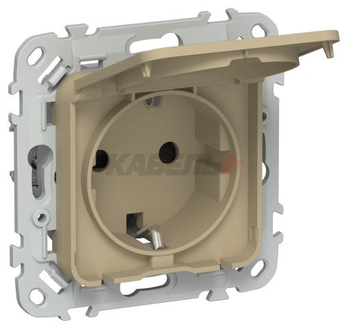 FLITE Розетка с заземлением с защитными шторками и крышкой безвинтовое крепление 16А IP44 РСшкр11-1-44-ФлХ хаки IEK