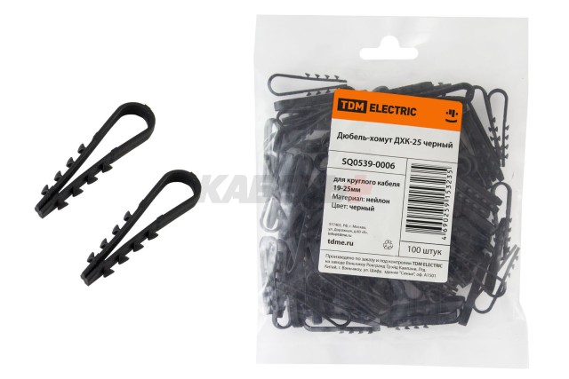Дюбель-хомут ДХК-25 для круглого кабеля 19-25мм нейлон черный (100шт) TDM
