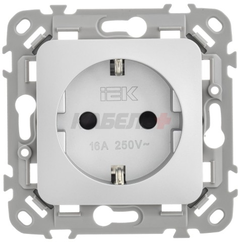FLITE Розетка с заземлением с защитными шторками безвинтовое крепление 16А РСш11-1-ФлА алюминий IEK