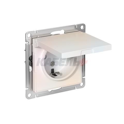 ATLASDESIGN РОЗЕТКА с заземлением со шторками с крышкой, 16А, IP20, механизм, ЖЕМЧУГ