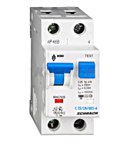 BO 10кА 1P+N С 25A/30mA Дифференциальный автоматический выключатель тип А