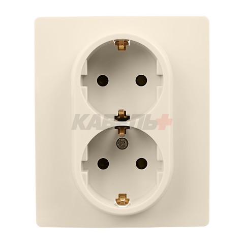 ETIKA Розетка 2местная с заземлением с защитными шторками 16А в сборе слоновая кость
