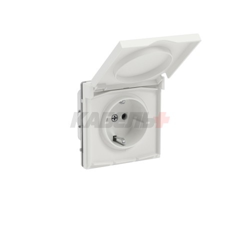 Розетка силовая, 2P+E, с з/ш, с крышкой, IP44, KANT, белый песок DKC