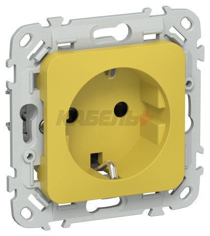 FLITE Розетка с заземлением с защитными шторками безвинтовое крепление 16А РСш11-1-ФлЖК желтый карри IEK