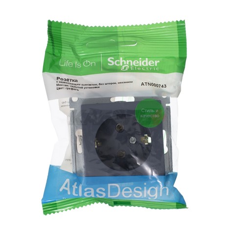 ATLASDESIGN РОЗЕТКА с заземлением без шторок, 16А, механизм, ГРИФЕЛЬ