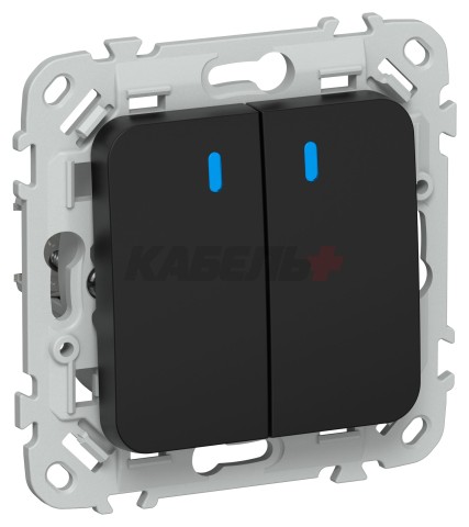 FLITE Выключатель 2-клавишный с индикацией 10А ВС12-1-1-ФлЧ черный IEK