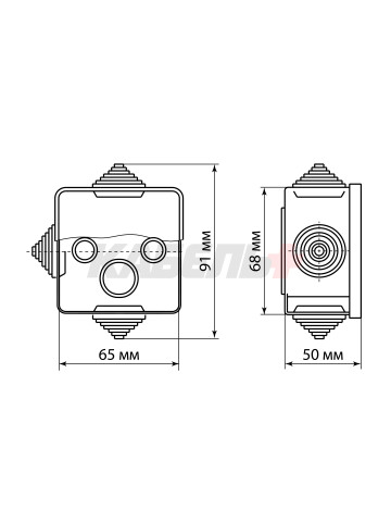 65х65х50мм ОП IP54 коробка распаячная, крышка,4 вх. TDM