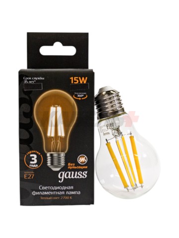 Лампа Gauss Filament А60 15W 1400lm 2700К Е27 LED