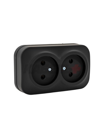 GLORY Розетка 2-местная для открытой установки без заземления без защитных шторок 10А РС22-2-ХЧм черный матовый IEK