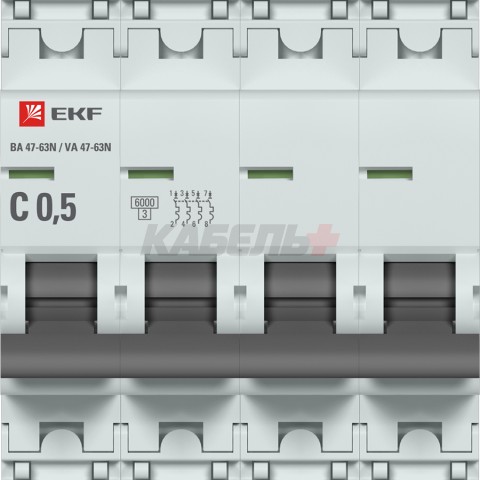 Автоматический выключатель 4P 0,5А (C) 6кА ВА 47-63N EKF PROxima