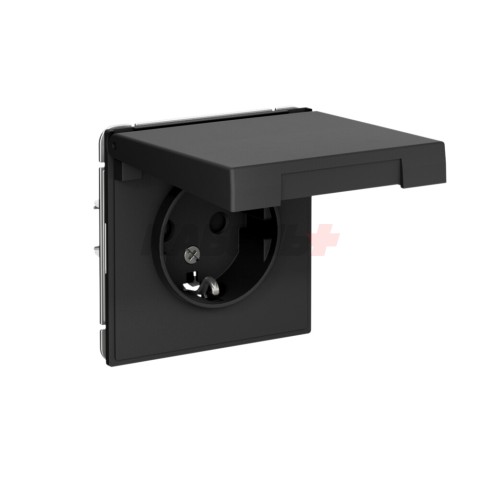 ARTGALLERY РОЗЕТКА с заземл. со шторк. с крышкой, 16А, IP20, механизм, КАРБОН