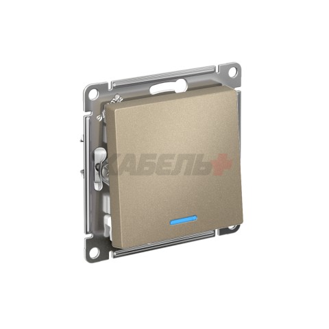 ATLASDESIGN 1-клавишный ПЕРЕКЛЮЧАТЕЛЬ с подсветкой, сх.6а, 10АХ, мех., быстрозажим. клем., ШАМПАНЬ