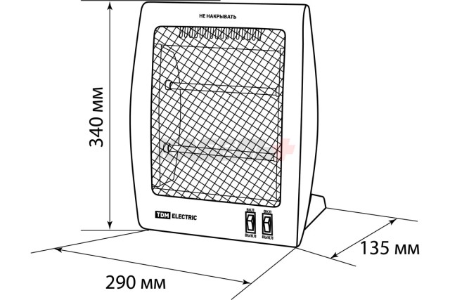 Кварцевый обогреватель КО-1, 800 Вт, рег. мощн. (400/800 Вт), белый, TDM