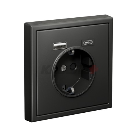 ARTGALLERY РОЗЕТКА 16А с 2 USB A+C, 5В/2,4А/3,0А, 2х5В/1,5А, механизм, БАЗАЛЬТ