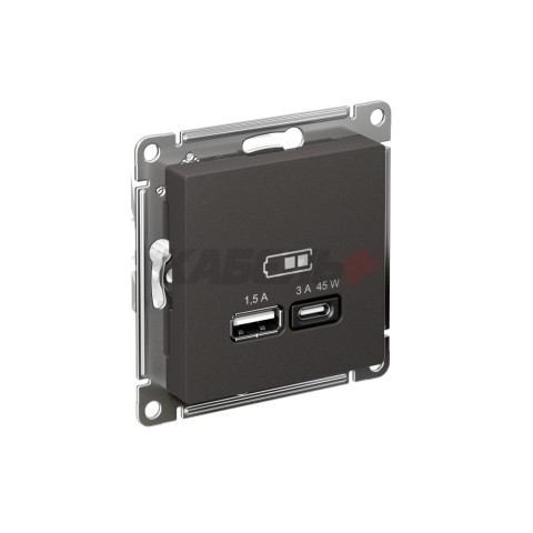 ATLASDESIGN USB РОЗЕТКА A + тип-C 45Вт высокоскор.заряд. QC, PD, механизм, БАЗАЛЬТ