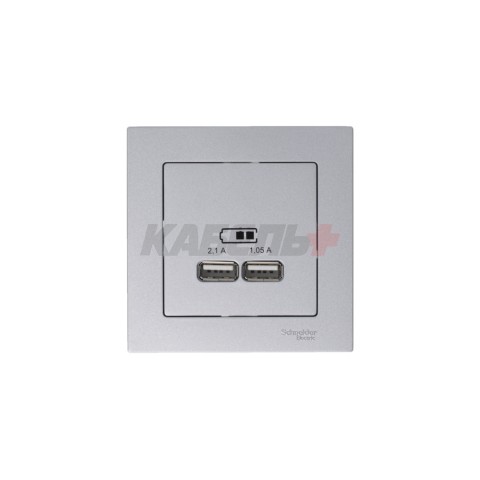 ATLASDESIGN USB РОЗЕТКА A+A, 5В/2,1А, 2х5В/1,05А, механизм, ЖЕМЧУГ
