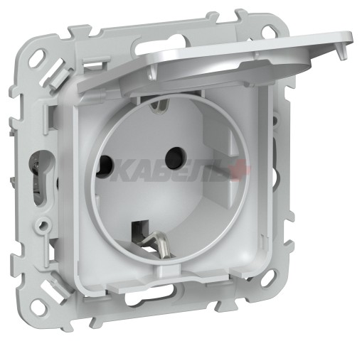 FLITE Розетка с заземлением с защитными шторками и крышкой безвинтовое крепление 16А IP44 РСшкр11-1-44-ФлЖ жемчуг IEK