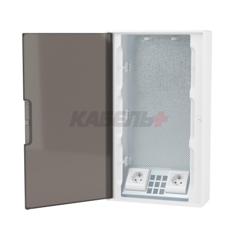 Щиток 36 мод настенный слаботочный FRAME, белый, с тонированной дверцей,с монтажной платой, в комплекте с 2 розетками Viva (арт. 45005) и 2коробками PDD (арт. 10033) DKC