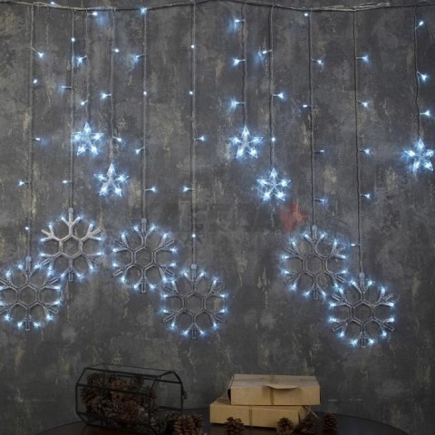 БАХРОМА DECOR "Снежинки", IP20, Ш:2,4 м, В:0,9 м, Н.С. LED-150-220V, 8 режимов, БЕЛЫЙ