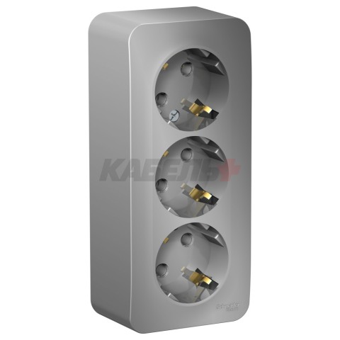 BLANCA О/У РОЗЕТКА 3-я с заземлением без шторок, ИЗОЛ.ПЛ., 16А, 250В, АЛЮМИНИЙ