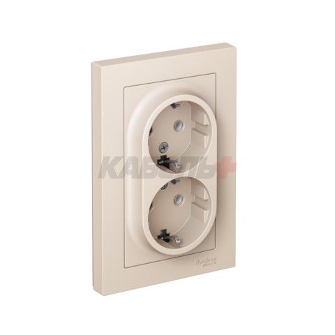 ATLASDESIGN РОЗЕТКА двойная с заземлением без шторок, 16А, в сборе, БЕЖЕВЫЙ