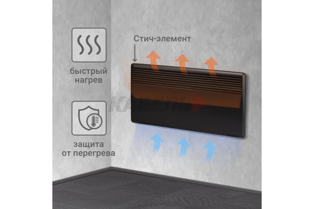 Конвектор электрический ЭК-2000С, 2000 Вт, термостат, СТИЧ, черный, TDM