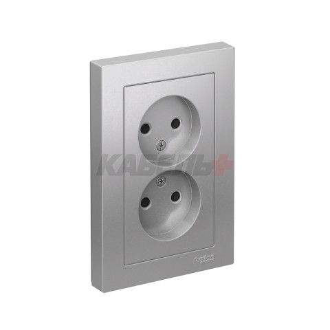 ATLASDESIGN РОЗЕТКА двойная без заземления со шторками, 16А, в сборе, АЛЮМИНИЙ