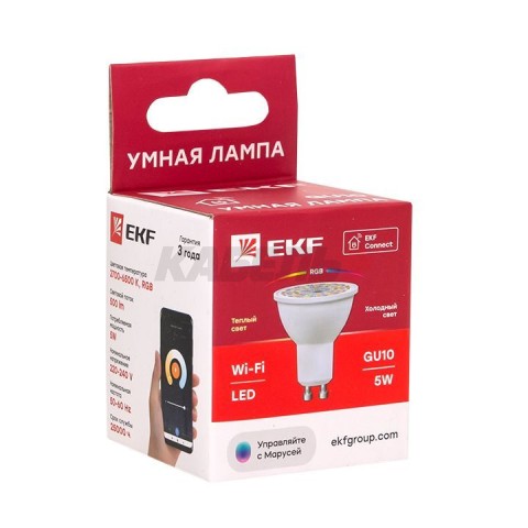 Умная лампа GU10 EKF Connect 5W WIFI RGBW