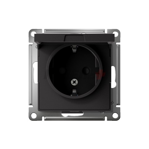 ATLASDESIGN РОЗЕТКА с заземлением со шторками с крышкой, 16А, IP20, механизм, КАРБОН