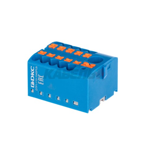 Блок распределительный, зажим push-in, 1 ввод 6 кв.мм, 10 точек подключения 2,5 кв.мм, синий DKC