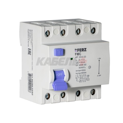 FMC-3P+N 25A 30mA 6kA тип A, 4M УЗО