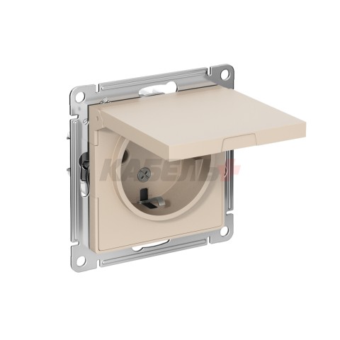 ATLASDESIGN РОЗЕТКА с заземлением со шторками с крышкой, 16А, IP20, механизм, ПЕСОЧНЫЙ