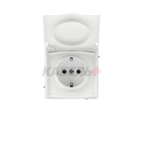 Розетка силовая, 2P+E, с з/ш, с крышкой, IP44, KANT, белая магнолия DKC