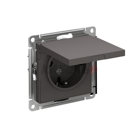 ATLASDESIGN РОЗЕТКА с заземлением со шторками с крышкой, 16А, IP20, механизм, БАЗАЛЬТ