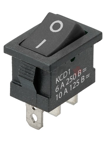 KCD1-102 250В AC/DC, 1P, 6А, (3с), ON-ON, черный, Mini TDM