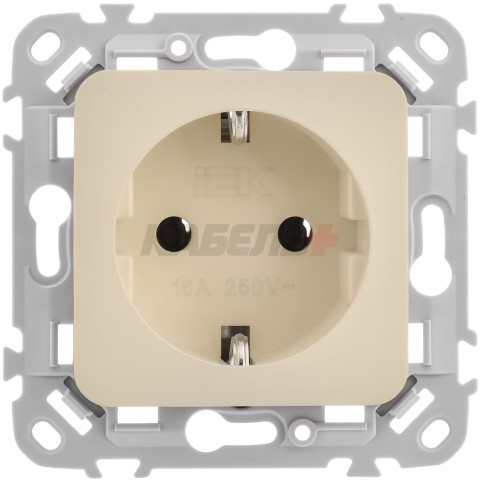 FLITE Розетка с заземлением без защитных шторок безвинтовое крепление 16А РС11-1-ФлСл сливочный IEK