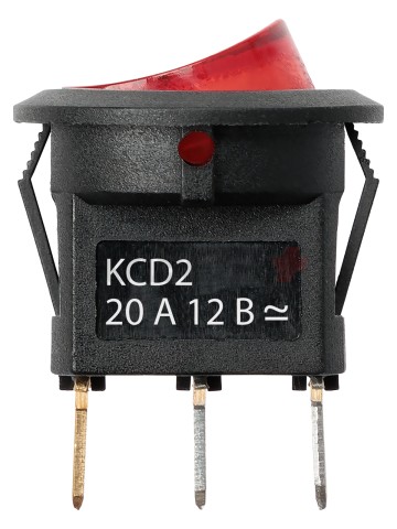 KCD2-101N 12В AC/DC, 1P, 20А, (3с), ON-OFF, черный корпус, красная клавиша с LED подсв., TDM