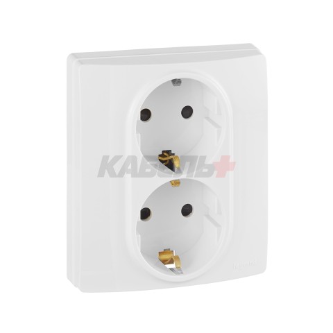 INSPIRIA Розетка 2-местная с заземлением с защитными шторками 16А безвинтовое крепление в сборе белый
