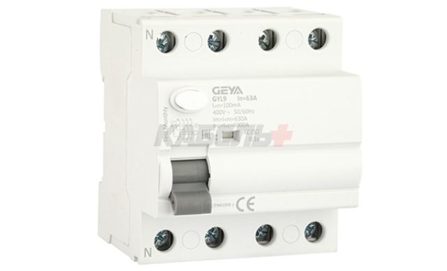 УЗО GYL9-4P-63A-100mA, 4P, 63A, 6 kA, 100mA, тип AC, 4M