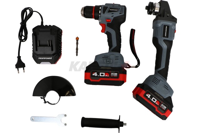 Аккумуляторный бесщеточный E0220 ProfiPower НАБОР 2в1 Тип-2 УШМ MKDGA-18V и шуруповерт MKBL-18B (Li-ion-2шт 18В, 4.0Ач, З/У)