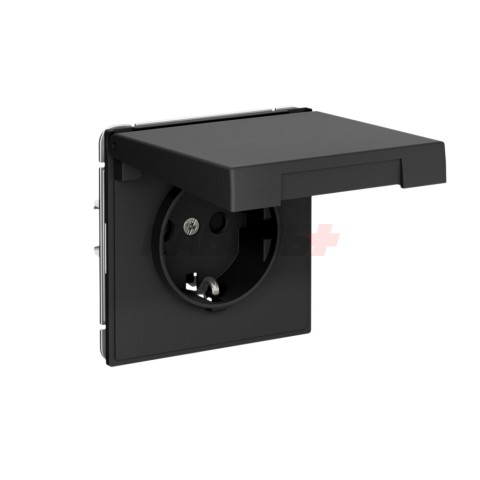 ARTGALLERY РОЗЕТКА с заземл. со шторк. с крышк., 16А, IP20, механизм, быстрозажим. клем., КАРБОН