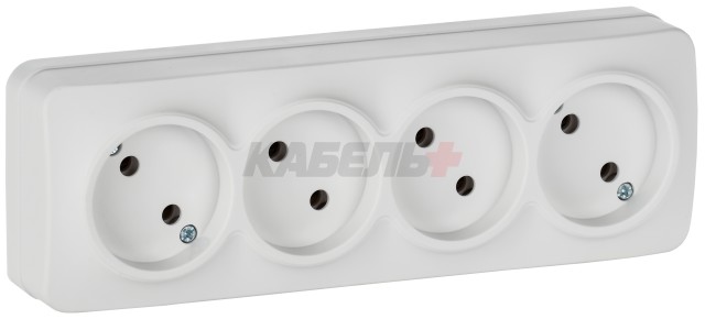 GLORY Розетка 4-местная для открытой установки без заземления без защитных шторок 10А РС24-2-ХБм белый матовый IEK