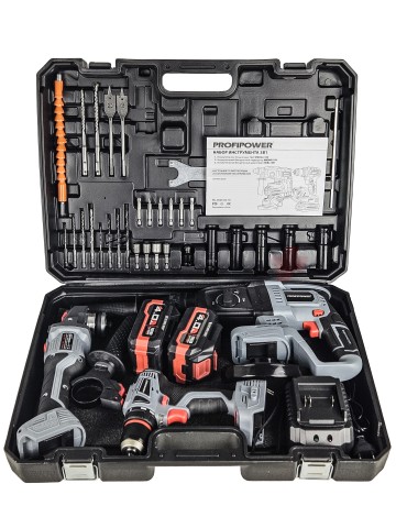 Аккумуляторный бесщеточный E0247 НАБОР 3в1 PROFIPOWER ProfiSet-3E18 (Li-ion-2шт, 4Ач, З/У, кейс, E0080,T0056, T0058)