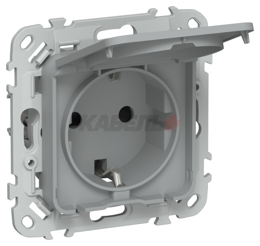 FLITE Розетка с заземлением с защитными шторками и крышкой безвинтовое крепление 16А IP44 РСшкр11-1-44-ФлС серый IEK