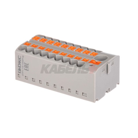Блок распределительный, зажим push-in, 1 ввод 6 кв.мм, 18 точек подключения 2,5 кв.мм, серый DKC