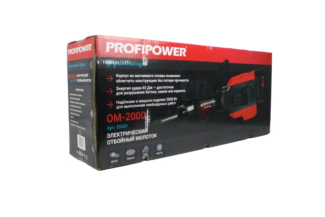 Отбойный молоток электрический E0301 PROFIPOWER ОМ-2000 (2000Вт, 65Дж, HEX30)