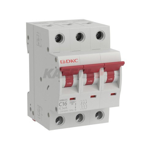 Модульный автоматический выключатель YON MB63, 3P, характеристика C, 16A, 6kA DKC