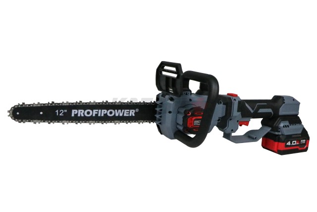 Аккумуляторная бесщеточная цепная пила E0285 PROFIPOWER PL-12 с штангой телескопической (20В,12", Li-ion-2шт, 4.0Ач, 0-5800 об/мин,З/У, в коробке)