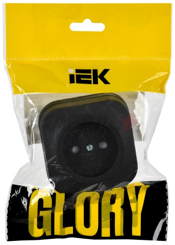 GLORY Розетка 1-местная для открытой установки без заземления с защитными шторками 10А РСш20-2-ХЧм черный матовый IEK